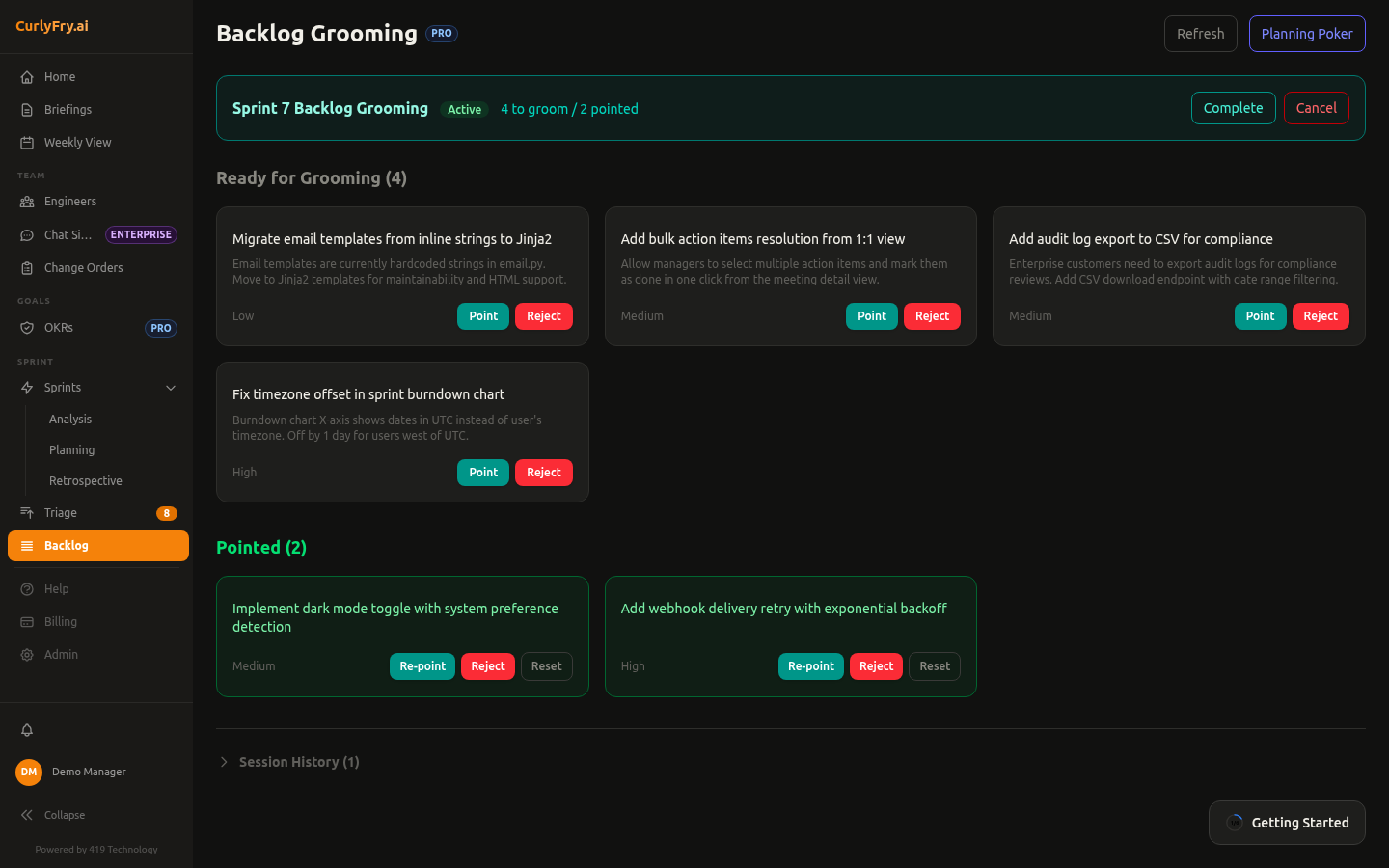 Backlog grooming session with story pointing